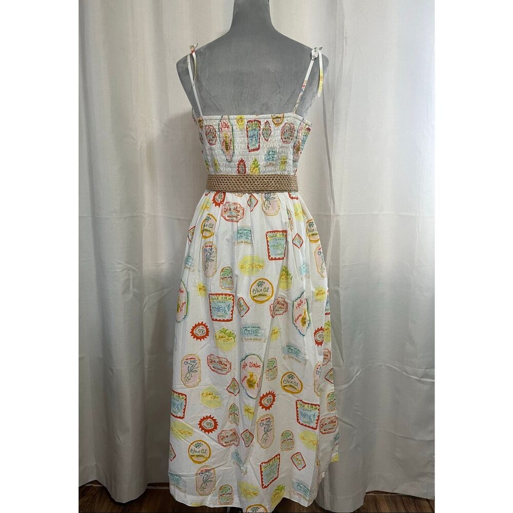Cynthia Rowley White Maxi Sundress with Colorful Print and Woven Belt Sz Large - Picture 8 of 12